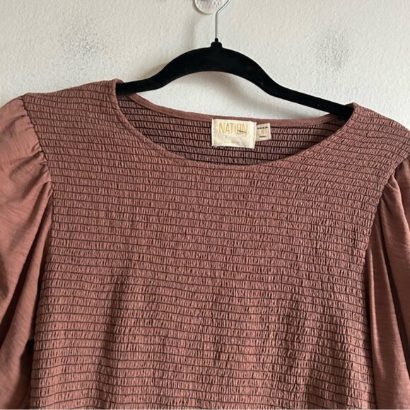 Nation LTD Sz S Brown Ruched Puff Sleeves Blouse - Picture 3 of 9